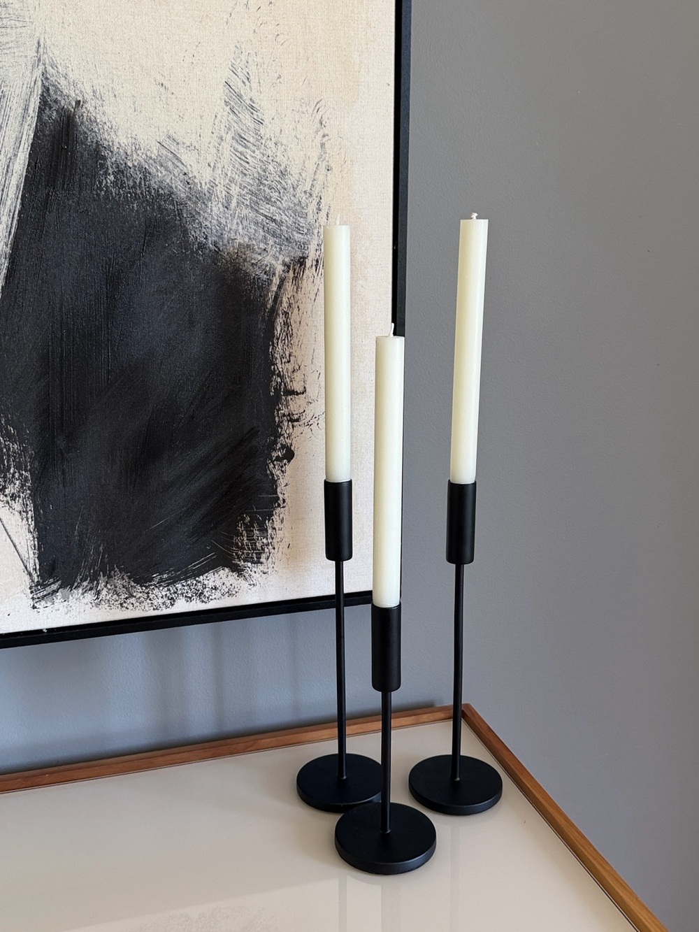 H&M Home Modern Black Metal Taper Candle Holders with Cream Candles